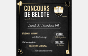 Concours de Belote 21 décembre à 14H